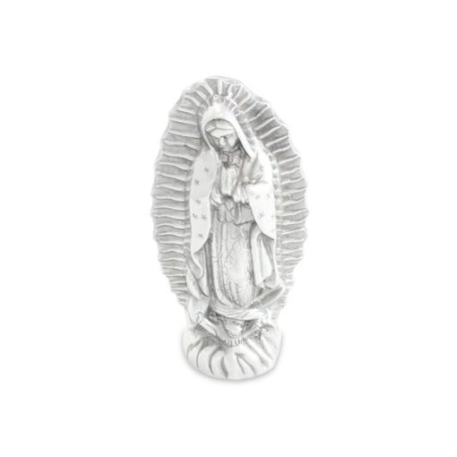 Virgen de Guadalupe clásica chica de pewter con base artesanal