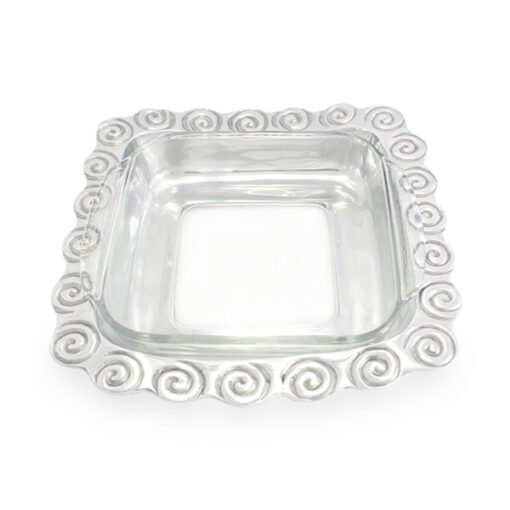 Porta Pyrex espirales cuadrado de pewter artesanal