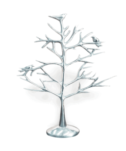 Adorno Árbol Pajaritos Alto de pewter, pieza decorativa artesanal inspirada en la naturaleza.