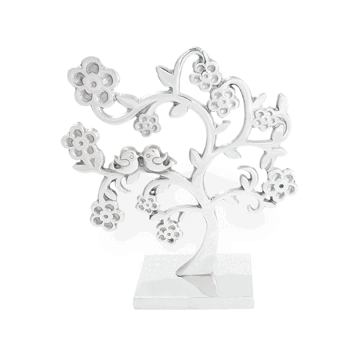 Adorno Árbol Pajaritos Chico de pewter, pieza decorativa artesanal para pequeños espacios.