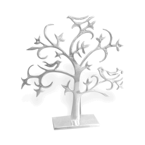 Adorno Árbol Pajaritos Grande de pewter, pieza artesanal decorativa.