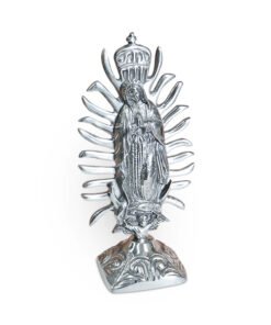 Virgen de Guadalupe corona de pewter con base artesanal