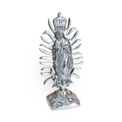Virgen de Guadalupe corona de pewter con base artesanal