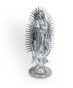 Virgen de Guadalupe resplandor de pewter con base artesanal