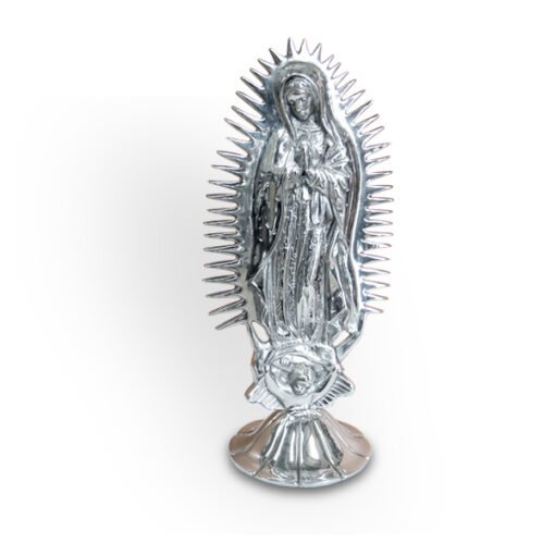 Virgen de Guadalupe resplandor de pewter con base artesanal