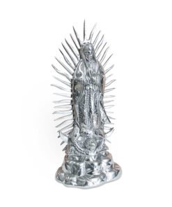 Virgen de Guadalupe resplandor grande de pewter con base artesanal