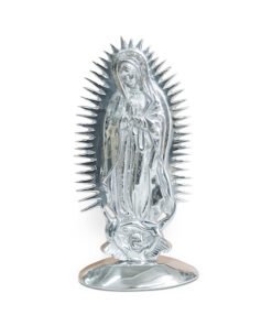 Virgen de Guadalupe resplandor sencillo de pewter con base artesanal
