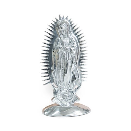 Virgen de Guadalupe resplandor sencillo de pewter con base artesanal