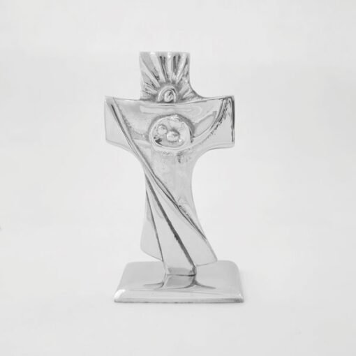Cruz Manto con Base Mediana de pewter, símbolo de fe con base estable.