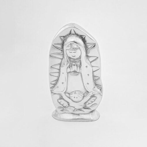 Virgencita Plis chica de pewter con base artesanal