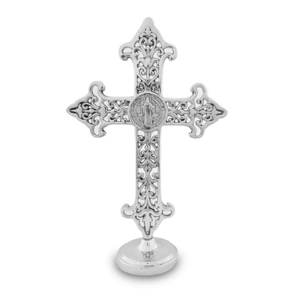 Cruz Grecas Medalla San Benito con Base